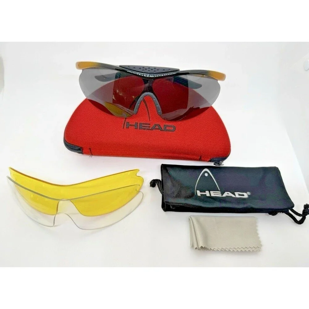 HEAD Wrap Around Sports Sunglasses Men Semi-Rimless Z-87 w/ Case, Xtra Lenses